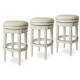 thumbnail image 1 of Maven Lane Pullman Backless Bar Stool in White Oak Finish w/ Natural Color Fabric Upholstery, Set of 3, 1 of 6