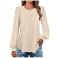 thumbnail image 1 of Blusas de manga larga con ojales para mujer - Cuello redondo, blusas informales de otoño - Color liso, ajuste holgado, tejido transpirable - Tallas S-XXL, 1 of 7