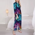 thumbnail image 3 of Vsdgher Colorful Tropical Leaves Pajamas Set Long Sleeve Sleepwear Womens Button Down Nightwear Pj Sets-XX-Large, 3 of 7