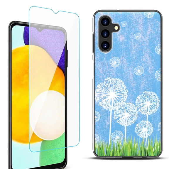 Slim-Fit Protective Fashion Phone Case (Black) for Samsung Galaxy A13 5G, with Tempered Glass Screen Protector, by OneToughShield ® - Dandelion Sky