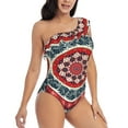 thumbnail image 3 of Sikiie Round Design Print Women One Piece Swimsuits Tummy Control One Shoulder Bathing Suits Ruffle Swimwear, From S to XXL-Large, 3 of 6