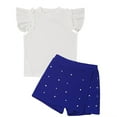 thumbnail image 2 of Doomiva Toddler Girls Ruffle Sleeve Ribbed T-Shirt with Culotte Playwear 2PCS Summer Outfits Shorts Sets Daily Wear Blue 130-8Y, 2 of 7