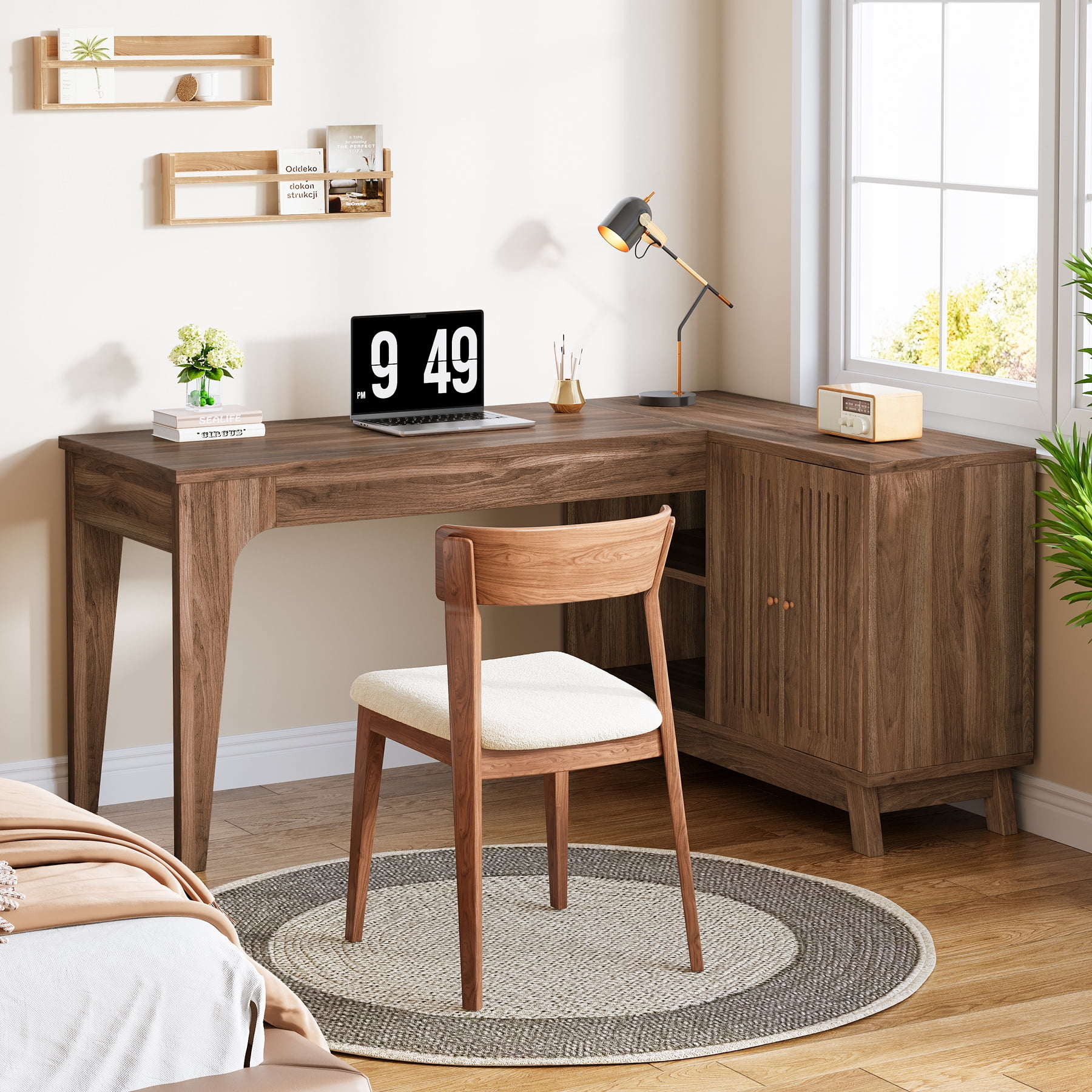 Tribesigns 57-Inch Wood L-Shaped Corner Computer Desk for Home Office, Walnut