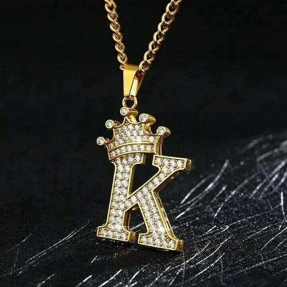 New Jewels 1.25Ct Real Moissanite Crown Initial Letter "K" Pendant 14K Yellow Gold Plated