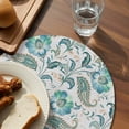 thumbnail image 3 of Teal Paisley Floral Round 13 Inch Placemats Set of 8, Boho Ethnic Tribe Traditional HeatResistant Non Slip Place Mats for Dining Table, Wipeable Braided Kitchen Table Mats for Housewarming, 3 of 9