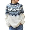 thumbnail image 3 of Sweaters for Women Fashion Medium Long Jacquard Round Neck Long Sleeve Loose Knit Pullover Autumn Winter Tops, 3 of 3