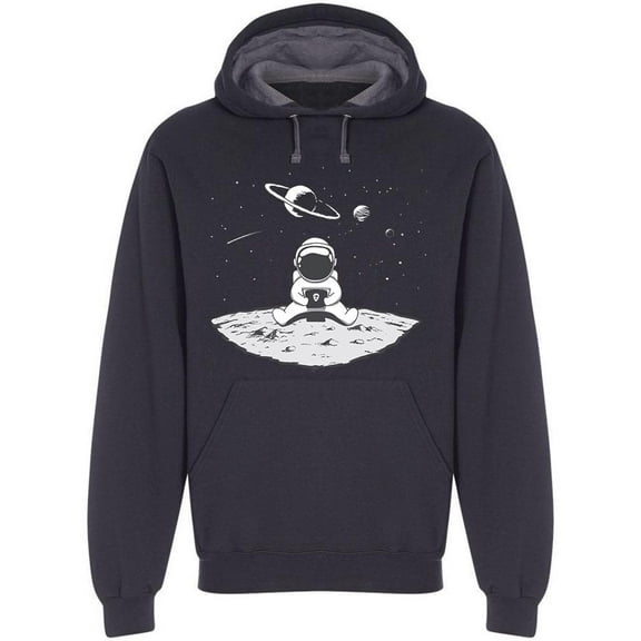 Astronaut Usign A Phone In Space Hoodie Men -Image by Shutterstock, Male XX-Large