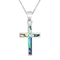 Colorful Cross of Faith Inlaid Abalone Shell .925 Sterling Silver Necklace