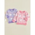 thumbnail image 3 of RUINIXCW Toddler Baby Girl Halloween Sweatshirt Adorable Long Sleeve Ghost Embroidery Striped Pullover for Daily Party Wear, 3 of 8