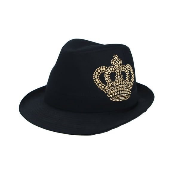 WITHMOONS Rhinestones Fedora Hat Crown Pattern Cotton Hat YT61355 (Crowngold)