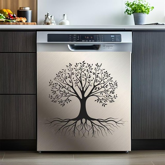 Stainless Steel Design Bird and Flower Pattern Sweet Home Dishwasher Magnetic Sticker,Refrigerator Magnets Kitchen Decorative,Fridge Magnetic Panel Decal for Home Appliance 23W x 26H inchs