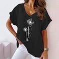 thumbnail image 2 of WREESH Women's Summer Fashion T-Shirts Loose Graphic V-Neck Tops in Cotton Linen Blended Black, 2 of 6