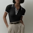 thumbnail image 4 of Womens Tops, Women's Knitted Button Up Golf Shirts Short Sleeve Slim Fit Pullover Sweaters Trendy Casual 2026 Lapel Tee Shirts Black M, 4 of 7