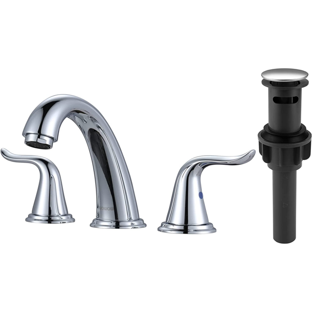 WOWOW Chrome 3 Hole Widespread Bathroom Faucet Chrome Bathroom Sink