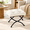 Fleece-beige, variant on Black Upholstered Folding 15 Inch Metal Frame Foot Rest Stool Ottoman