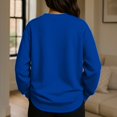 thumbnail image 4 of Women's Solid Color Round Neck Drop Shoulder Long Sleeve Loose Fit Casual Sweatshirt Top Fall and Winter Fashion Winter Clothes,Royal Blue,Size M, 4 of 5