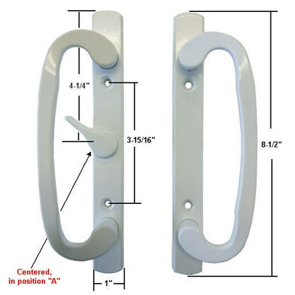 Sliding Glass Patio Door Handle Set, Mortise Type, A-Position, Centered Latch Lever, Non-Keyed, White, 3-15/16" Screw Holes