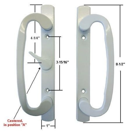 Sliding Glass Patio Door Handle Set, Mortise Type, A-Position, Centered Latch Lever, Non-Keyed, White, 3-15/16