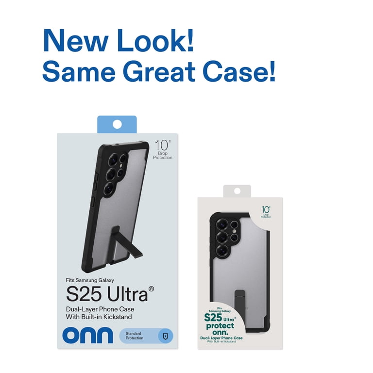 Onn Dual-Layer Phone Case with Kickstand for Samsung Galaxy S25 Ultra - Black/Clear