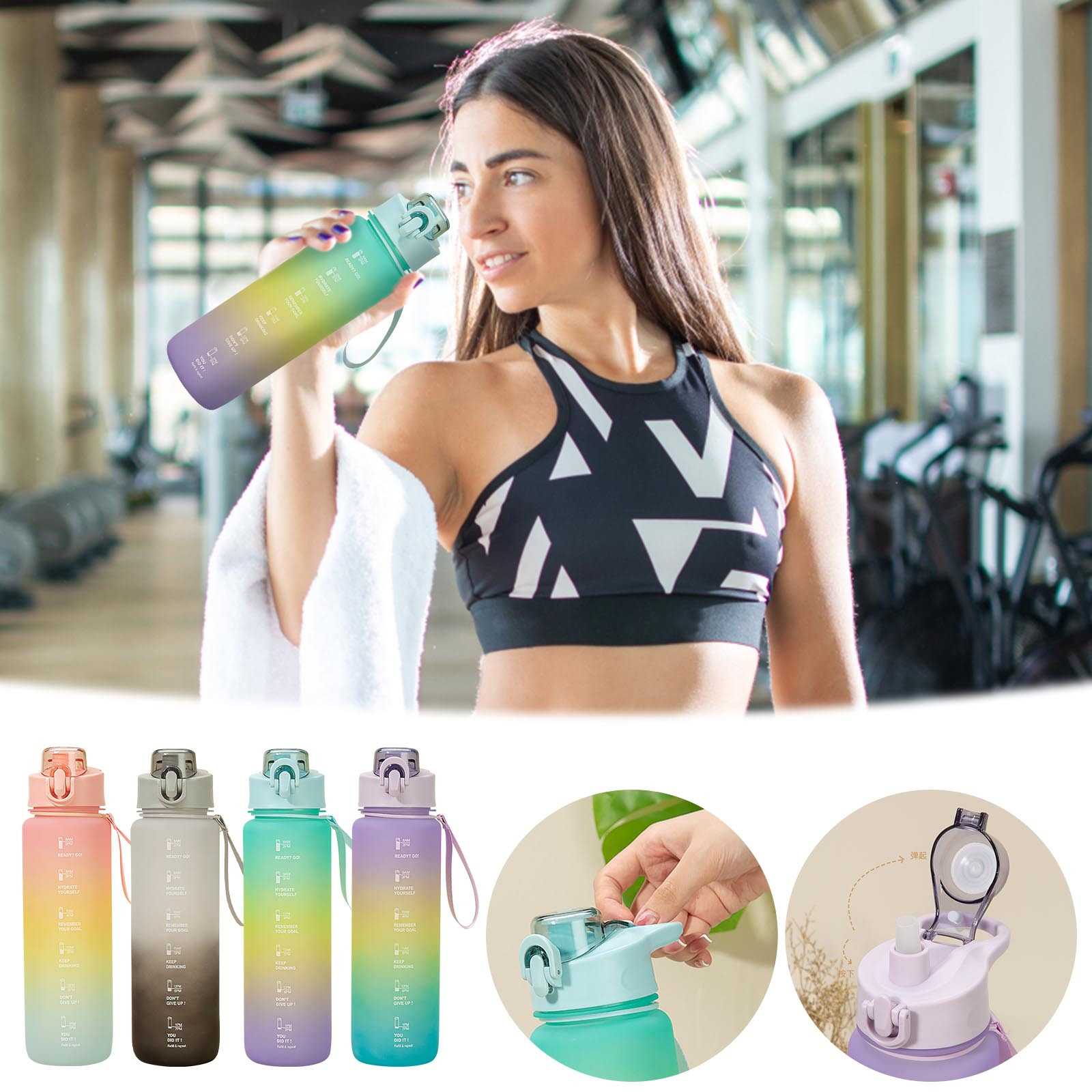 PALIFEUR Insulated Water Bottle Large Capacity Water Bottle Leak Proof Water Bottle with Straw Portable Sports Water Bottle for Gym Office School Supplies, 1L