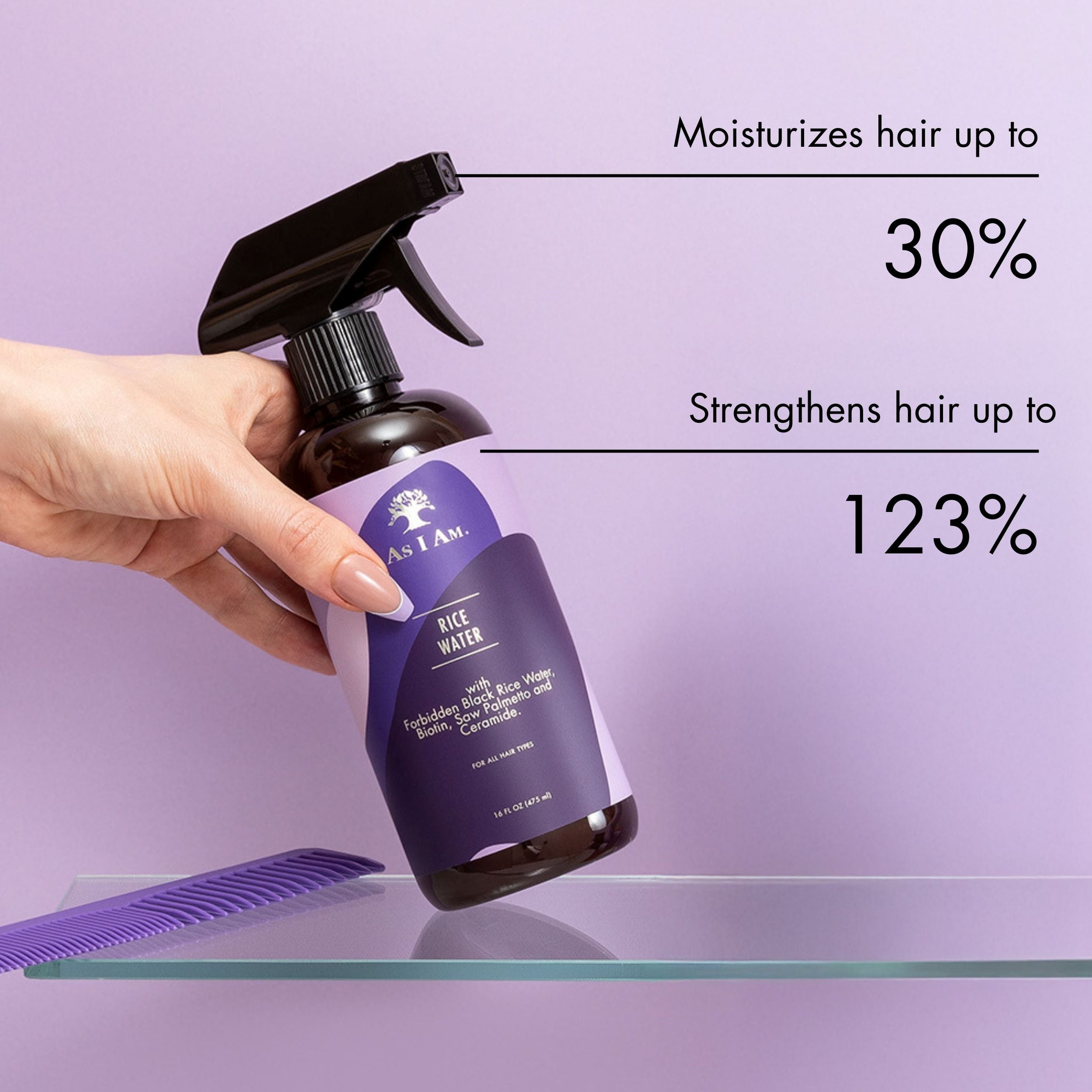 As I Am Rice Water Hair Strengthening Spray for Breakage and Weak Hair Moisture Support 16 fl oz with Forbidden Black Rice, Saw Palmetto, Biotin