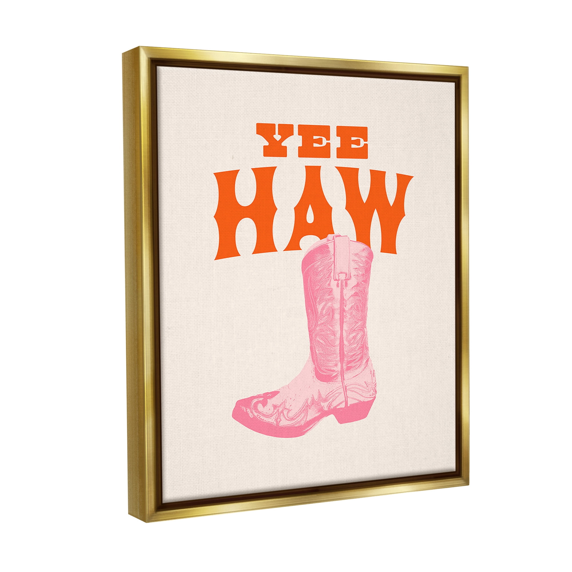 Stupell Industries Yee Haw Cowboy Boot Typography Painting Gold Floater Framed Canvas Art Print Wall Art, 25 x 31