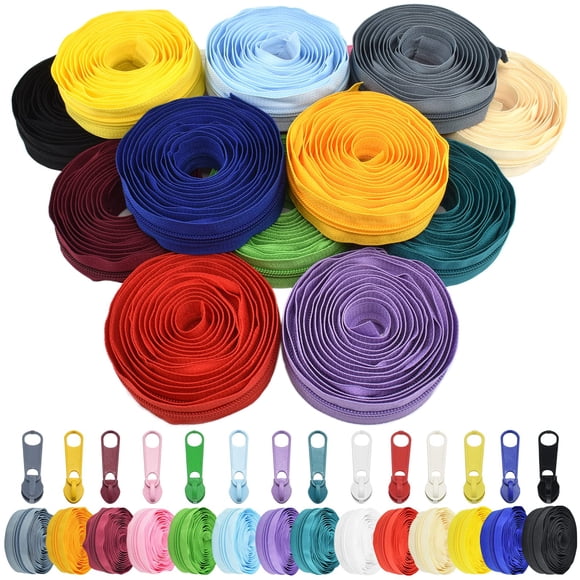 42 Yards #5 Nylon Coil Zippers Kit Sewing Zipper for DIY Sewing Crafts Zipper Tape with Match 112 Pcs Zipper Pull Heads, Zipper Repair Kit for DIY Ta