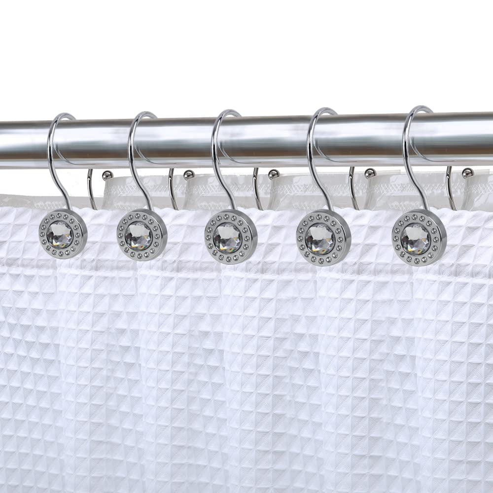 New 12pcs Bead Shower Curtain Roller Ball Glide Rings Bath Curtain Hooks  FS 