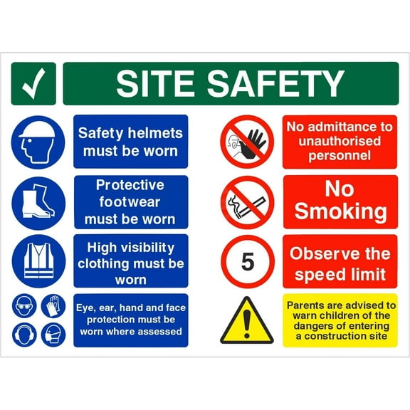 Safety Starts Here Site Safety Multi Message Safety Board Metal Sign Danger Warning Notice Safety Tin Sign 8x12 Inch