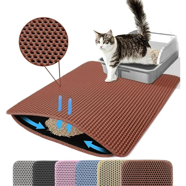 1Pc Large Size Cat Litter Mat-Advanced Honeycomb Double Layer Design,Urine Waterproof,Easy Cleaning,Scatter Control,Stay Clean,Brown,S-30x30cm