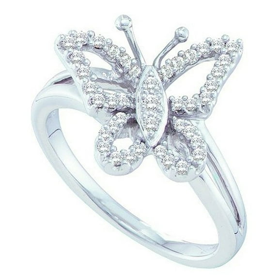 Dazzlingrock Collection 0.20 Carat (ctw) 14K Round Diamond Cocktail Right Hand Butterfly Ring 1/5 CT, White Gold, Size 9