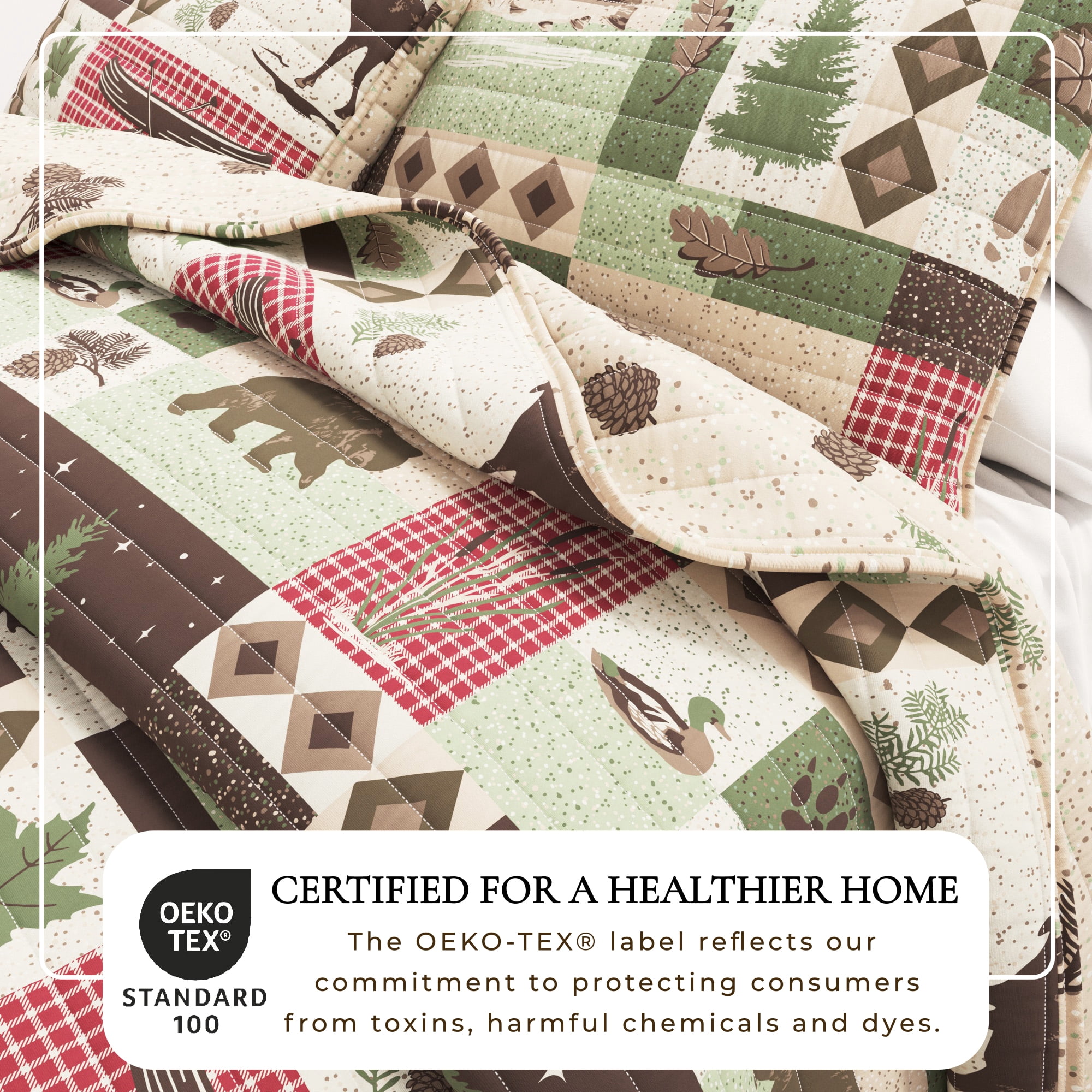 Lodge Quilt Set - Lightweight, Soft, All-Season - 3-Piece Reversible Rustic Bedding Set (Full / Queen, Lodge Patchwork)