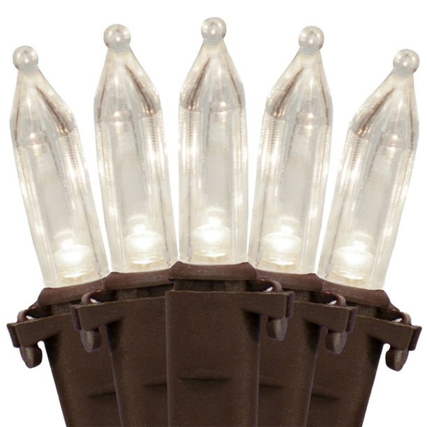 612 Vermont 100 White LED Christmas Lights on a Brown Wire Cord, UL