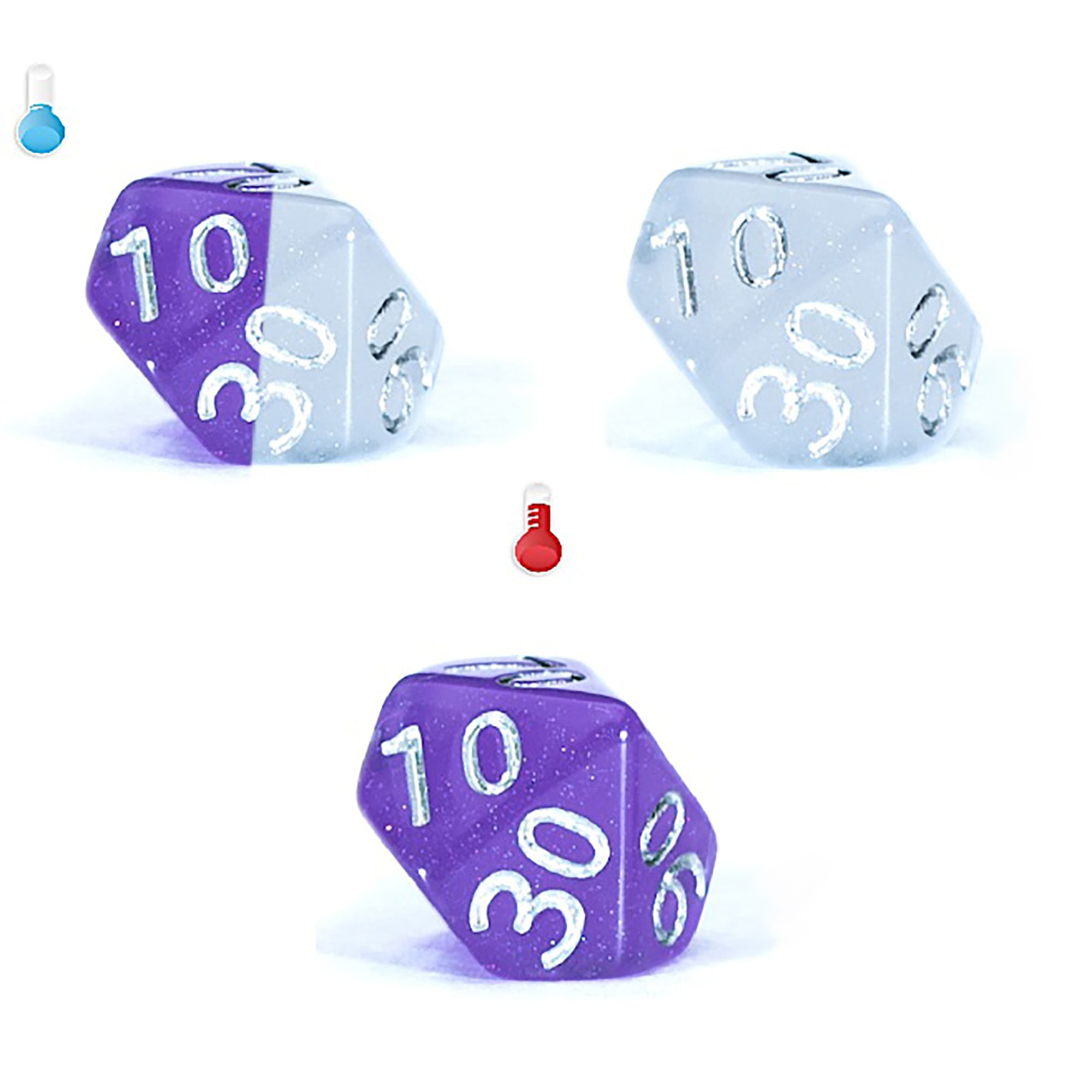 Mighty Tiny Dice: Chromatic Lightning - 7 pc - RPG Dice Set Thermal Color Changing, 12mm Resin, Change Color Purple To White