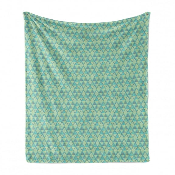 Abstract Soft Flannel Fleece Throw Blanket, Modern Composition of Diamond Shapes Styled with Dots, Cozy Plush for Indoor and Outdoor Use, 60" x 80", Azure Blue Mint Green, by Ambesonne