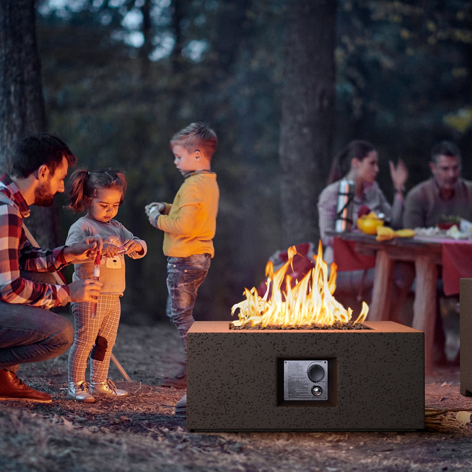 COSIEST 28" Square Fire Pit Coffee Table,40,000 BTU High Heat,Portable Patio Heater w/Lava Rocks & Tank Cover