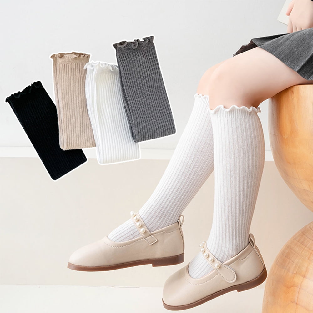 Esaierr Kids Girls Knee High Socks for Toddler Girls Socks Uniform Solid Colour Long Stockings for 3-12Y