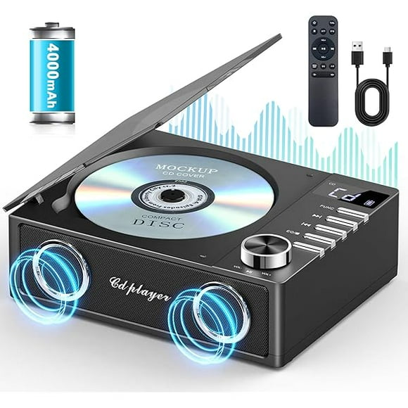 Bluetooth 5.3 Portable CD Player with 4000mAh Rechargeable Battery