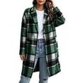 thumbnail image 2 of Karymi Loose Mid‑Length Plaid Wool‑Blend Jackets for Women, Notched Lapel Button‑Up Long Sleeve Woolen Overcoat with Pockets, 2 of 9