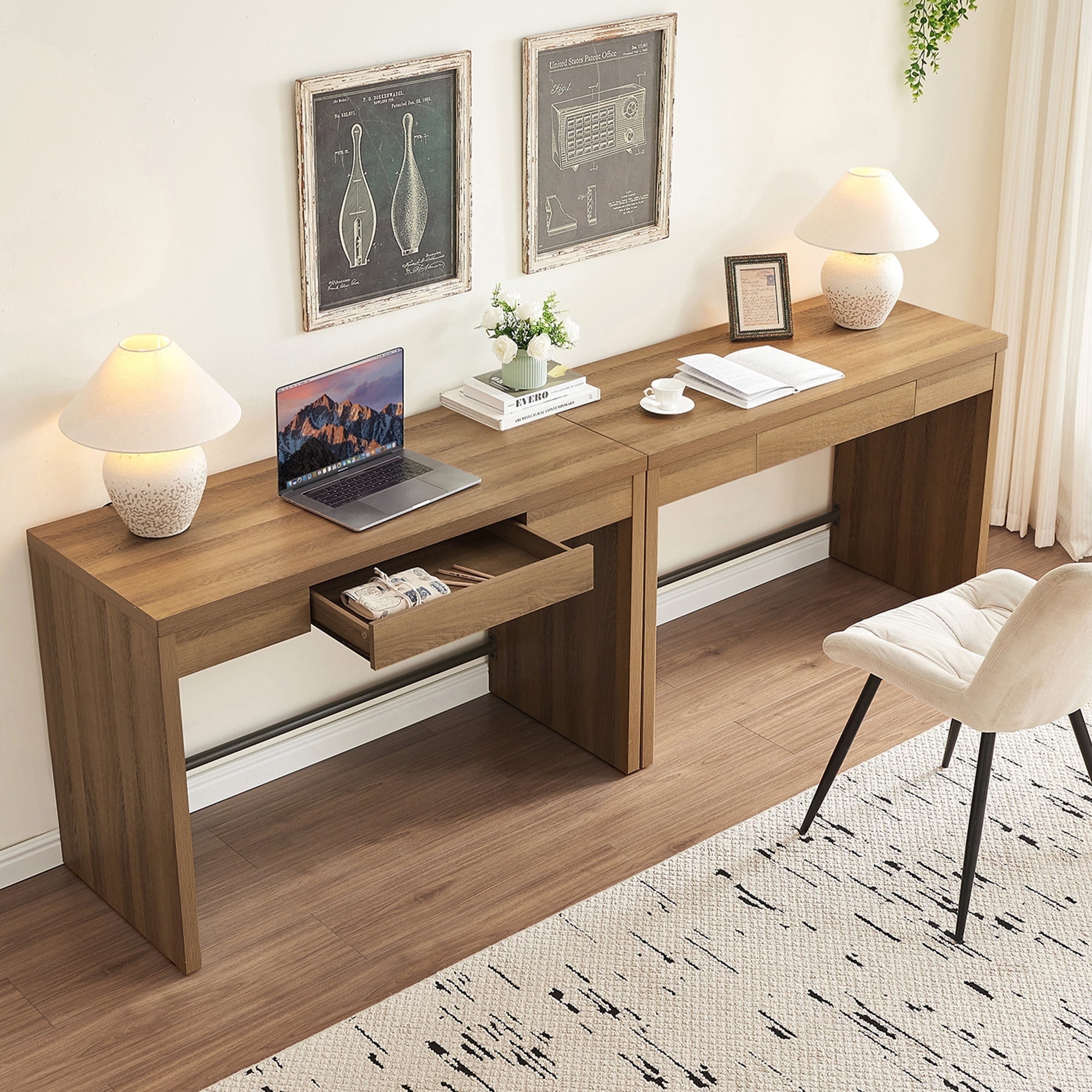 SICOTAS 47.4 inch Computer Desk with Drawer, Wood Writing Desk Set of 2, Small Study Table for Home Office in Oak