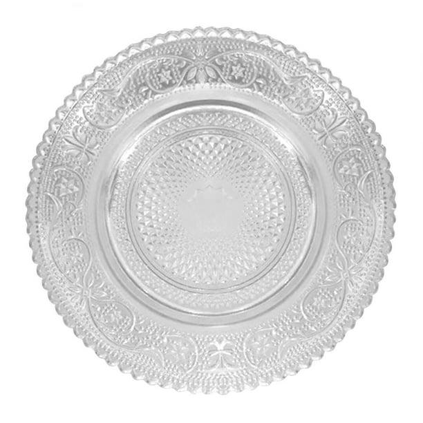 Glass Dinner Plates Vintage Clear Glass Embossed Dessert Plates Large Capacity Space Saving Fruit Tray