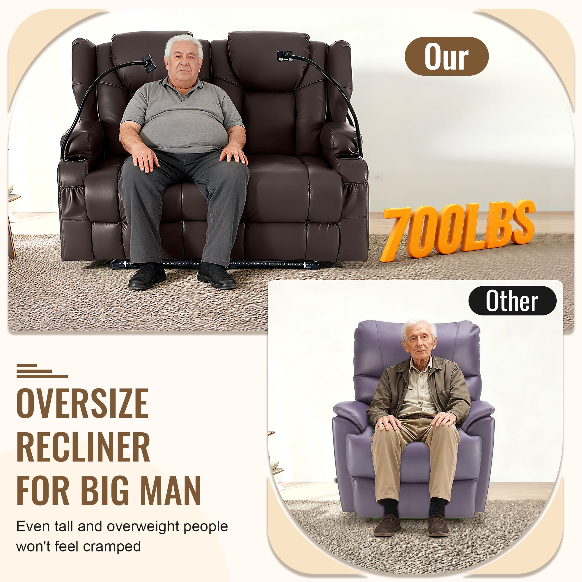 ROOMARK Loveseat Recliner Double Recliner RV Sofa & Console | Wall Hugger Loveseat Reclining RV | RV Theater Seats | RV Couch | RV Home Theater Seating Furniture
