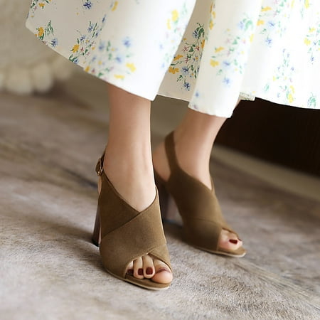 

Binmer Matte Cloth Microfiber Leather High Heels Ladies Summer Sandals