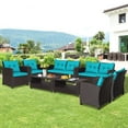 thumbnail image 1 of Gymax 8PCS Outdoor Conversation Set Patio PE Rattan Set w/ Glass Table & Sofa Cushions Turquoise, 1 of 10