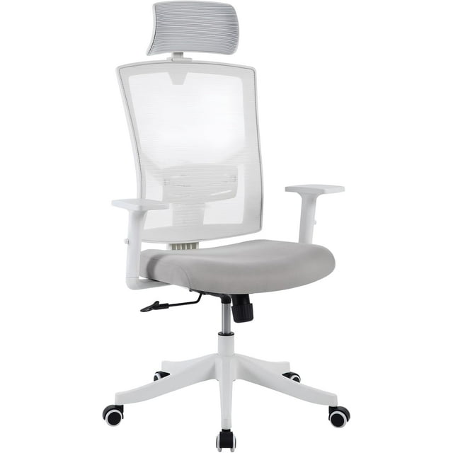 Twister.CK Ergonomic Office Chair with Adjustable Lumbar & Headrest, High Back Swivel Computer Chair with Armrests, Comfortable Desk Chair for Gaming, Studying, White