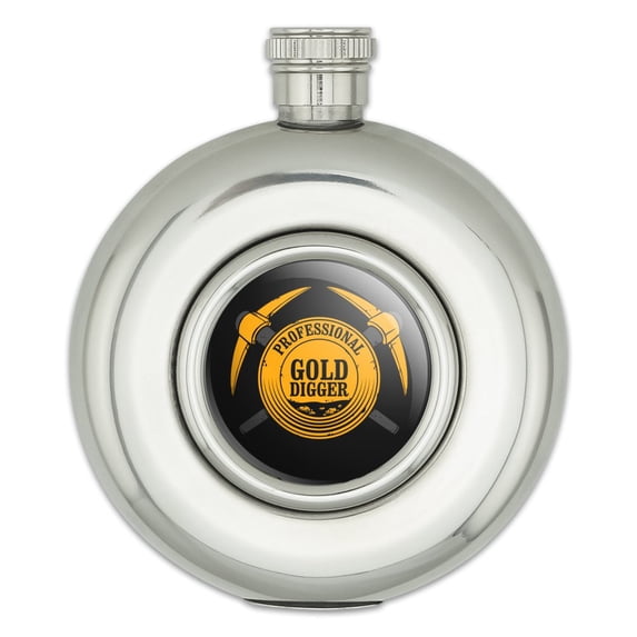 Professional Gold Digger Pickaxe Pan Round Stainless Steel 5oz Hip Drink Flask