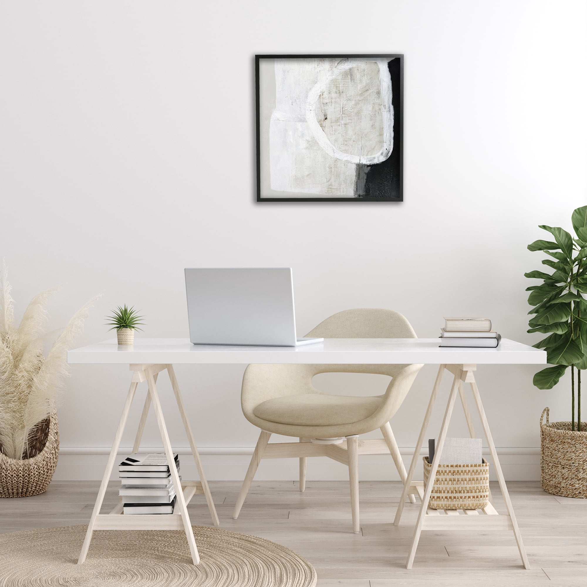 Stupell Industries Modern Neutral Abstraction Abstract Painting Black Framed Art Print Wall Art, 24 x 24