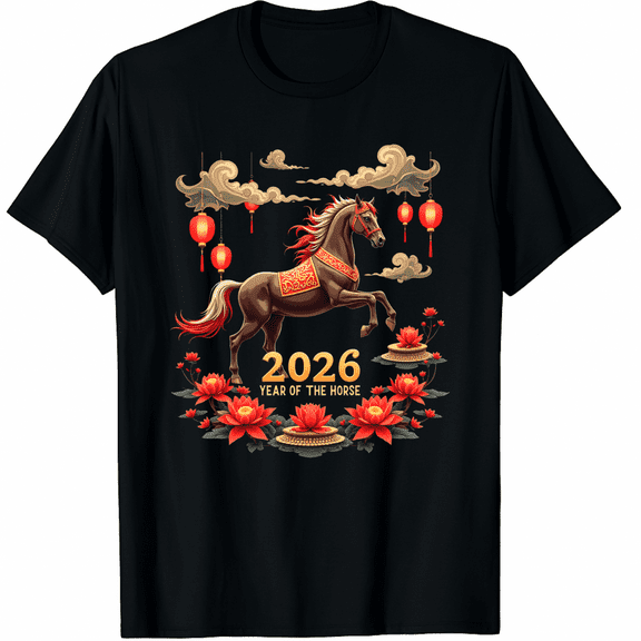 Happy Chinese Lunar New Year of The Horse 2026 Graphic T-Shirt for Men and Women