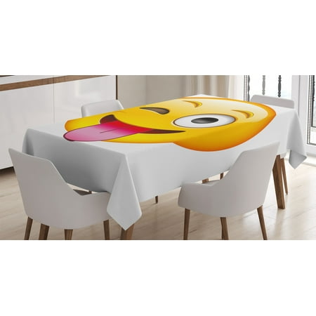 

Emoji Tablecloth Cartoon like Technologic Smiley Flirty Sarcastic Happy Face with Tongue Modern Print Rectangular Table Cover for Dining Room Kitchen 60 X 90 Inches Yellow by Ambesonne