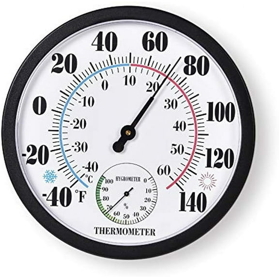 Indoor Outdoor Thermometer Large Numbers Wall Thermometer Hygrometer Waterproof Does not Require Battery 10 inch Wireless Hanging Hygrometer Garden Decoration (Black)